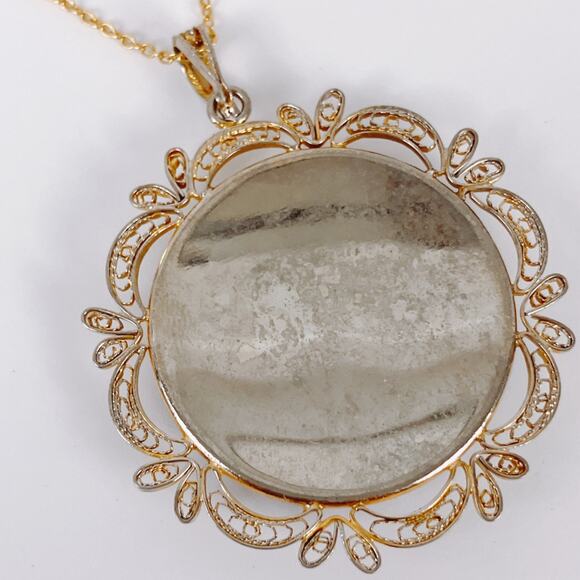 VTG 1950s Pendant Necklace Filigree Enamel French Rococo Style Prong Set MCM - Picture 8 of 13